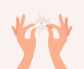 Female hands breaking a cigarette in half, vector illustration in flat style