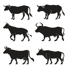 Black Cow silhouette vector icon set isolated on white background.