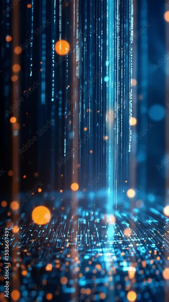 Poster futuristic backdrop featuring vibrant data streams and glowing particles in a tech vibe
