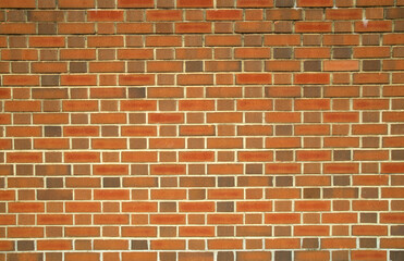 Colorful new brown brick wall with white joints closeup