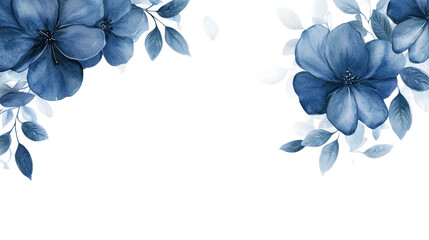 Blue Watercolor Floral Isolated on Transparent Background