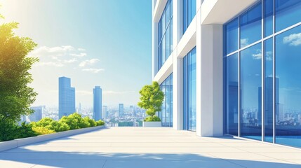 Modern city rooftop terrace, sunny day, cityscape view,  business background
