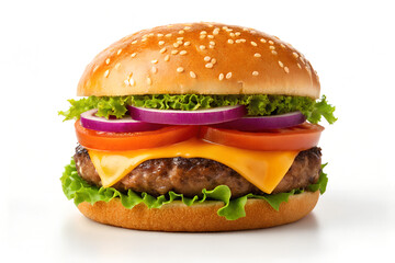 Juicy hamburger on white background stock photo
