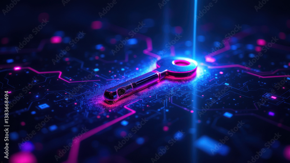 Aufkleber futuristic cyber security concept with key lock and network connectivity.