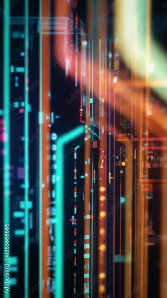 Aufkleber innovative futuristic animation showcasing vibrant tech elements against a dynamic digital backdrop