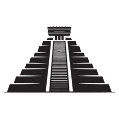 Majestic Pyramid silhouette, capturing the splendor of the ancient Mayan civilization &ndash; Mayan Temple illustration &ndash; Mayan Temple vector &ndash; Monument silhouette

