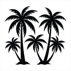 Obraz premium A set of isolated black vector silhouettes of various palm tree designs on a white background