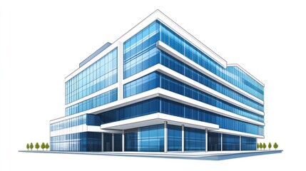 Fototapeta premium Modern glass office building, city street, sunny day, architectural design