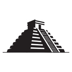 Grand Mayan Temple silhouette, a depiction of spiritual and architectural grandeur – Mayan Temple illustration – Mayan Temple vector – Historical structure silhouette


