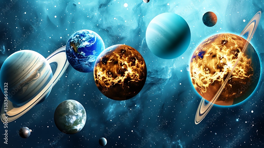 Aufkleber colorful artistic representation of different planets within outer space