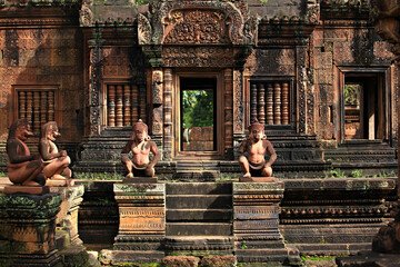 Banteay Srei - a 10th century Hindu temple dedicated to Shiva. The temple built in red sandstone...