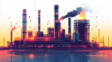 Energy Storage Facilities at Sunset With Colorful Emissions