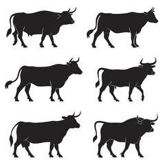 Black Cow silhouette vector icon set isolated on white background.