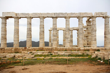 Fototapeta premium Cape Sounio, Poseidon temple, Attica, Greece. Cloudy sky