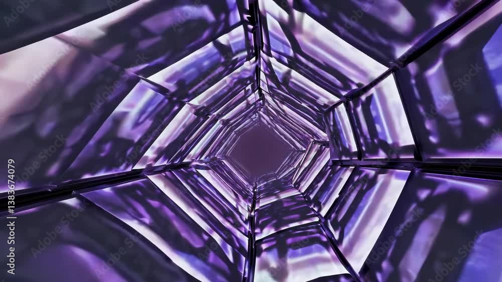 Poster abstract perspective of light reflections in a tunnel of shimmering geometric shapes