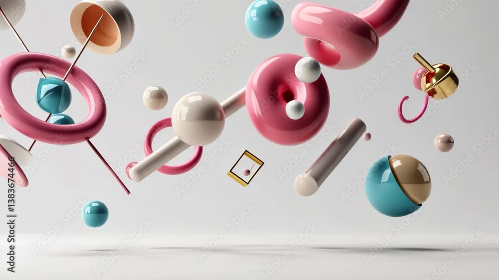 Aufkleber abstract 3d rendering with floating pink blue and gold geometric shapes on a white background perfec
