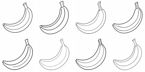 Obraz premium Banana Outline Coloring Book Page Line Art Drawing Set White Background