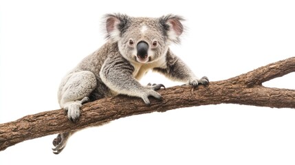 Fototapeta premium Koala Sitting on Branch Isolated Cute Australian Animal Portrait