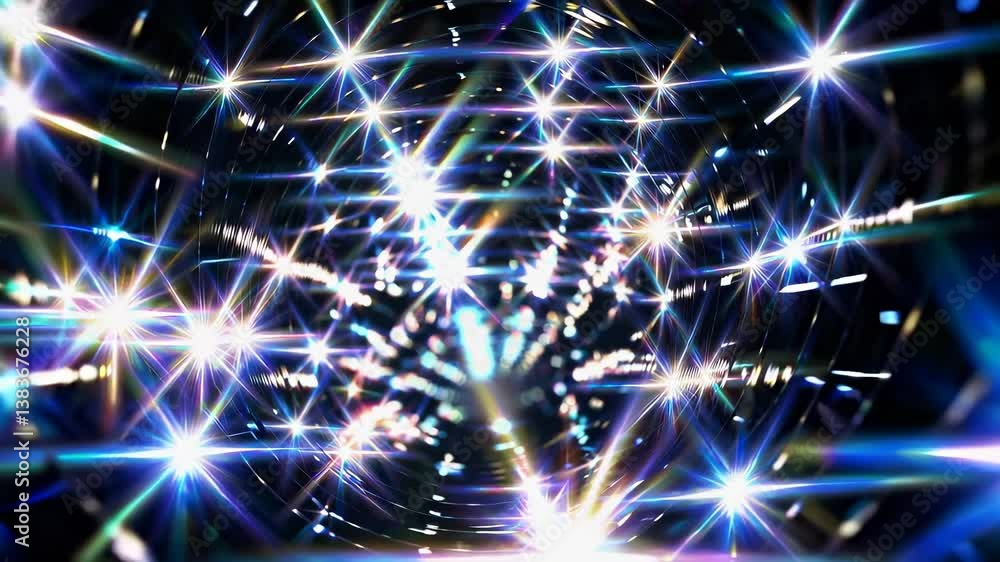 Poster abstract light tunnel with bright stars and shimmering particles for background use