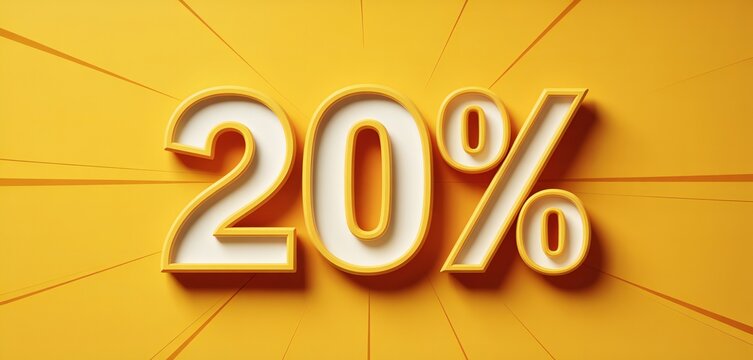 Bold Yellow 20 Off Sale Discount Sign 3D Render Promotion