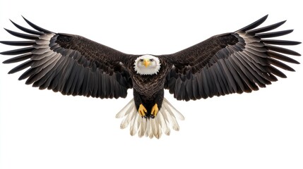 Obraz premium Bald Eagle Soaring Wings Spread Isolated on White Background in Flight