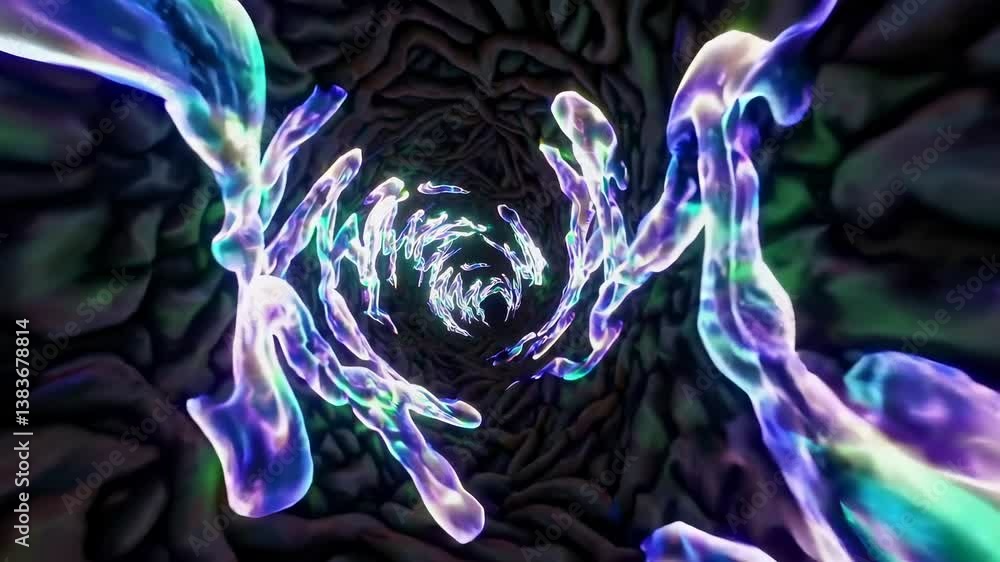 Poster abstract colorful swirling tunnel with visual effects in a digital space