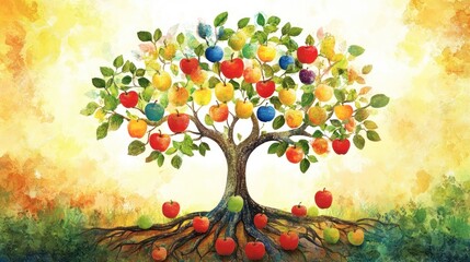 Colorful apple tree abundance harvest autumn garden