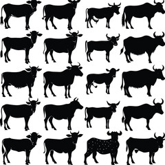 Black Cow silhouette vector icon set isolated on white background.