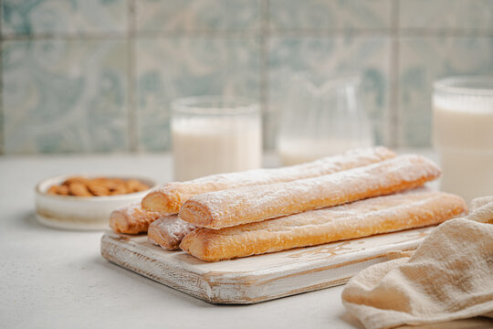 Fartons, typical sponge pastries of Valencia, Spain, made to be dipped in horchata or hot beverages like chocolate or coffee