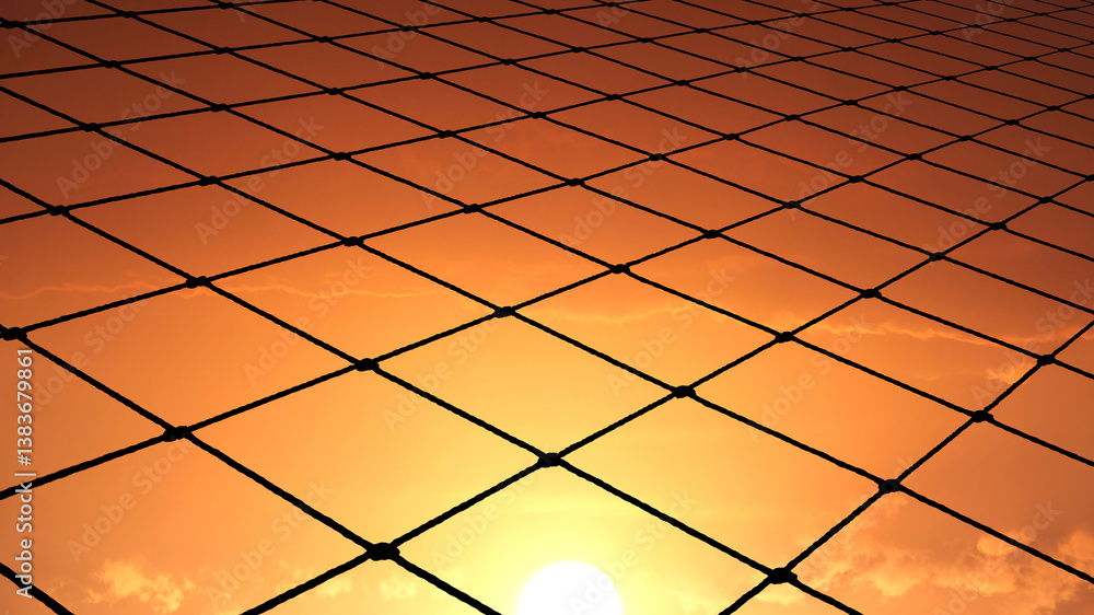 Poster sunlit grid: a geometric grid is set against the backdrop of the warm evening sun, capturing the lig