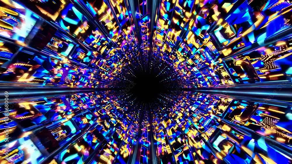 Poster abstract digital tunnel with vibrant colors and lights in a mystical depth