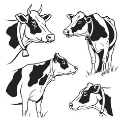 Black Cow silhouette vector icon set isolated on white background.