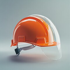 Orange safety helmet with clear visor for construction protection.