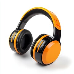 Stylish headphones with a vibrant orange and black design.