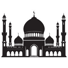 Grand Mosque silhouette, showcasing impressive minarets and arches – Mosque illustration – Mosque vector – Romanesque mosque silhouette

