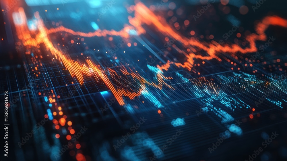 Poster abstract digital stock market data visualization: dynamic orange and blue graph