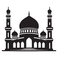 Majestic Mosque silhouette, a powerful representation of religious grandeur – Mosque illustration – Mosque vector – Cathedral architecture silhouette

