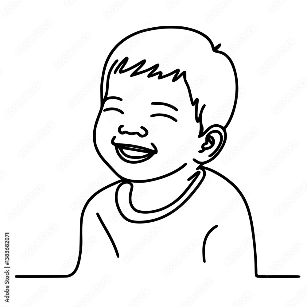 Poster happy child smiling in a simple line art style