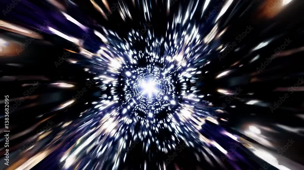 Poster dynamic light burst with golden rays in abstract tunnel design