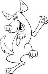 happy cartoon dog animal character jumping coloring page