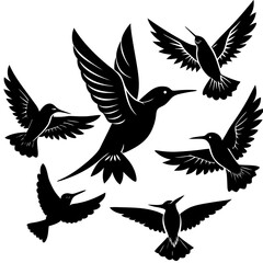 Flying birds silhouettes on white background. Vector illustration. isolated bird flying. tattoo design.