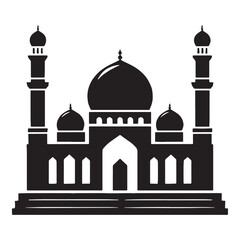 Iconic Masjid silhouette, showcasing a traditional dome and arched windows – Masjid illustration – Masjid vector – Cathedral silhouette

