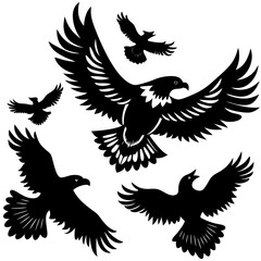Flying birds silhouettes on white background. Vector illustration. isolated bird flying. tattoo design.