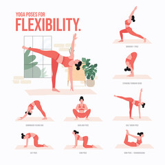 yoga poses for Flexibility. Young woman practicing Yoga pose. Woman workout fitness, aerobic and exercises.