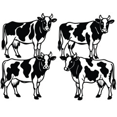 Black Cow silhouette vector icon set isolated on white background.