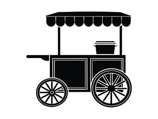 Vintage Food Cart Silhouette: A classic food cart, elegantly rendered in monochrome, evokes the charm of street food vendors, perfect for conveying a sense of nostalgia.