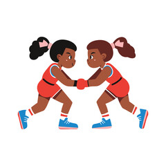 young Black girls wrestling Dynamic Wrestling Duo: Illustration of Competitors Locked in Sporting Challenge