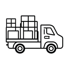Fototapeta premium things pick and drop wan ,Minimalist Line Illustration of Truck with Boxes: Black-and-White Vector Design