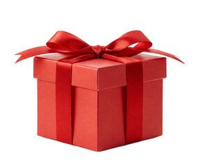 Fototapeta premium Red gift box with red ribbon, isolated on a transparent background, png image, ideal for gifting, Valentine's Day, or celebratory designs