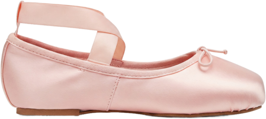 Pink satin ballet slipper isolated on a transparent background, showcasing delicate texture and elegant design, representing grace, dance, and childhood innocence png image